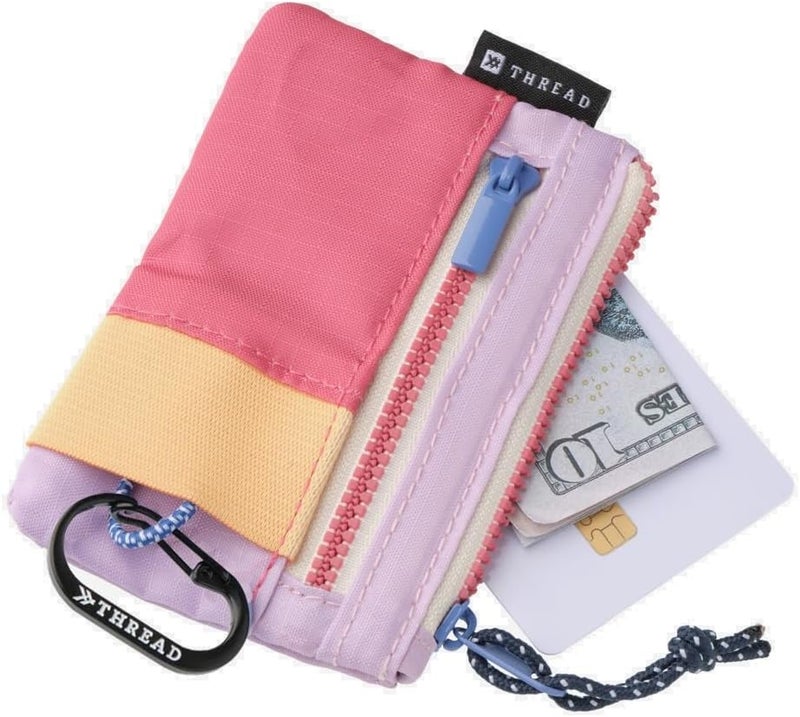 Thread Wallets محفظة صغيرة – محفظة بسحاب مدمجة مع نافذة هوية واضحة، جيوب للنقود والبطاقات، ومكان لتخزين المفاتيح – محفظة سفر خفيفة الوزن مقاومة للتمزق للرجال والنساء (خليط صيفي) - Image 3